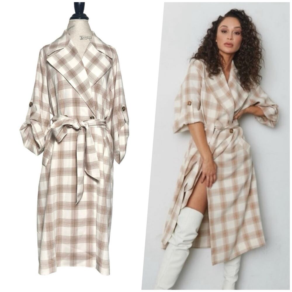 Cara Santana | Women | She Loves The Attention Plaid Light Trench Coat | Large